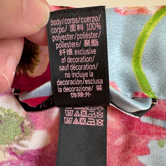 Victoria Secret Happy Poppies Lace Insert Robe EUC Size XS Small Satin Tie Waist - Picture 10 of 12